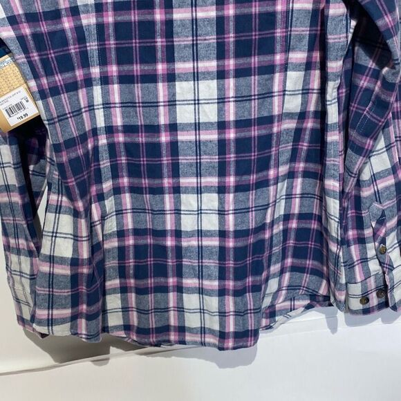 Blue Mountain Women's Navy Pink Plaid Cotton Button Up Flannel Shirt Medium NWT - Picture 8 of 8